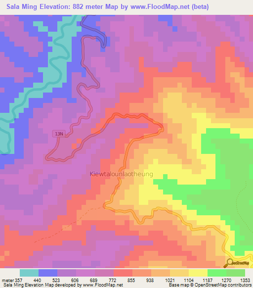 Sala Ming,Laos Elevation Map