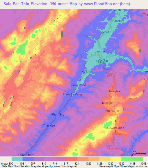 Sala Ban Thin,Laos Elevation Map