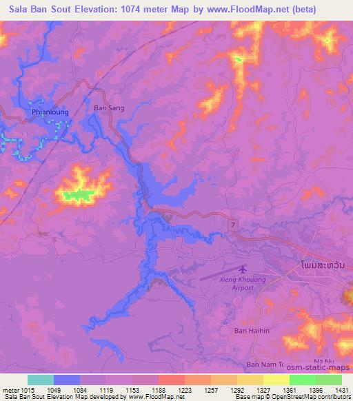 Sala Ban Sout,Laos Elevation Map