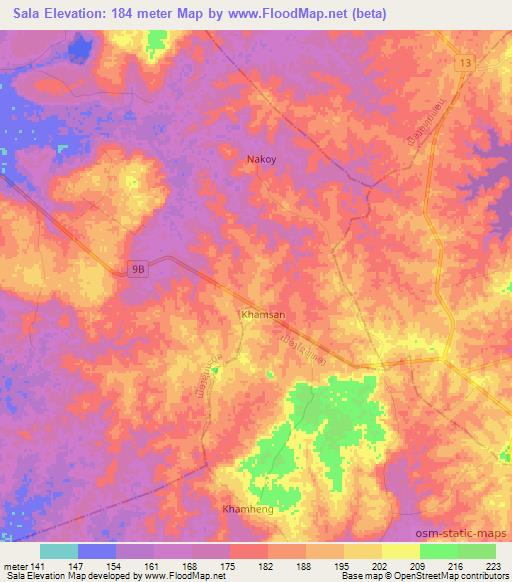 Sala,Laos Elevation Map