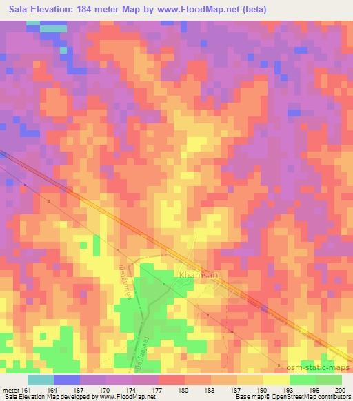 Sala,Laos Elevation Map