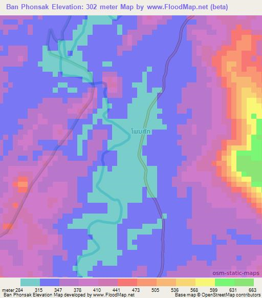 Ban Phonsak,Laos Elevation Map