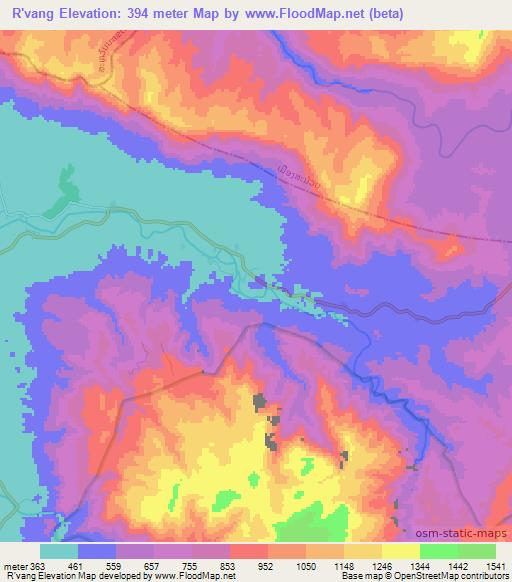 R'vang,Laos Elevation Map