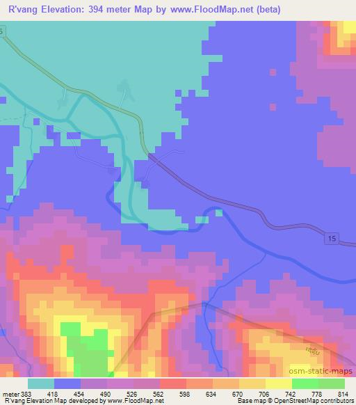 R'vang,Laos Elevation Map