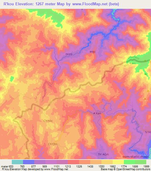 R'kou,Laos Elevation Map