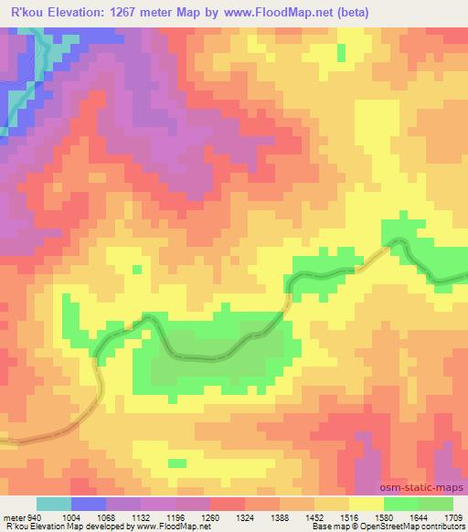 R'kou,Laos Elevation Map