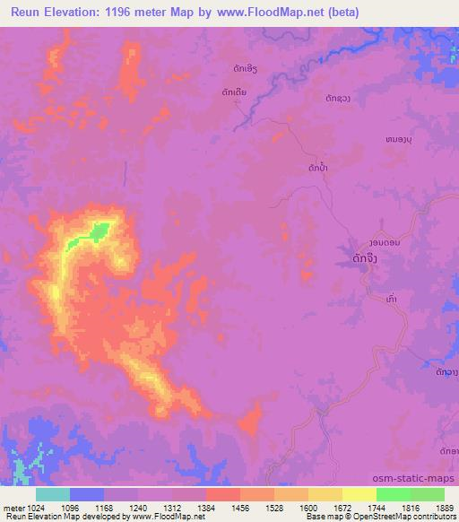 Reun,Laos Elevation Map