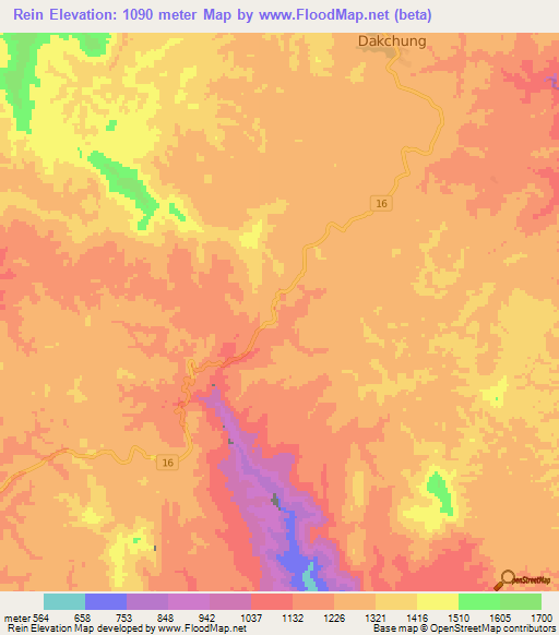 Rein,Laos Elevation Map