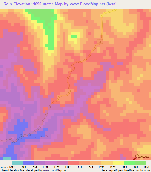 Rein,Laos Elevation Map