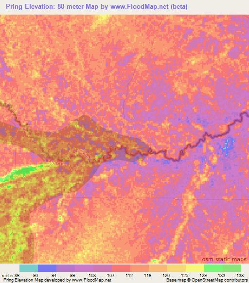 Pring,Laos Elevation Map