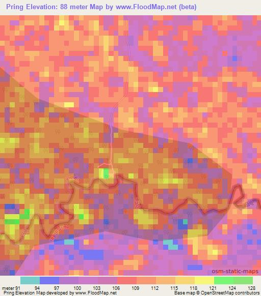 Pring,Laos Elevation Map