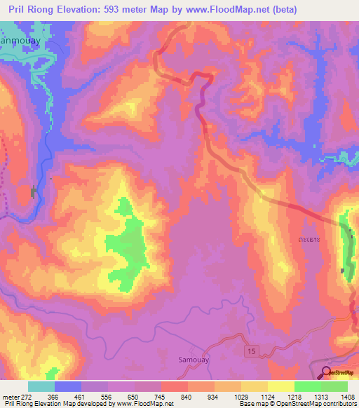 Pril Riong,Laos Elevation Map