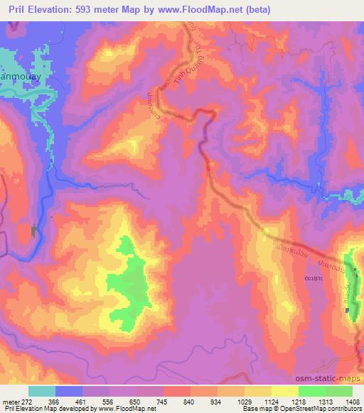 Pril,Laos Elevation Map