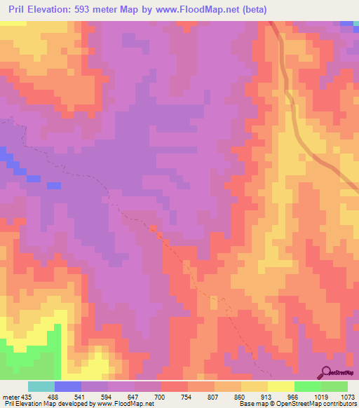 Pril,Laos Elevation Map