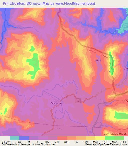 Pril,Laos Elevation Map