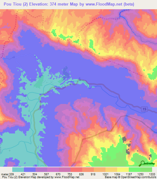 Pou Tiou (2),Laos Elevation Map