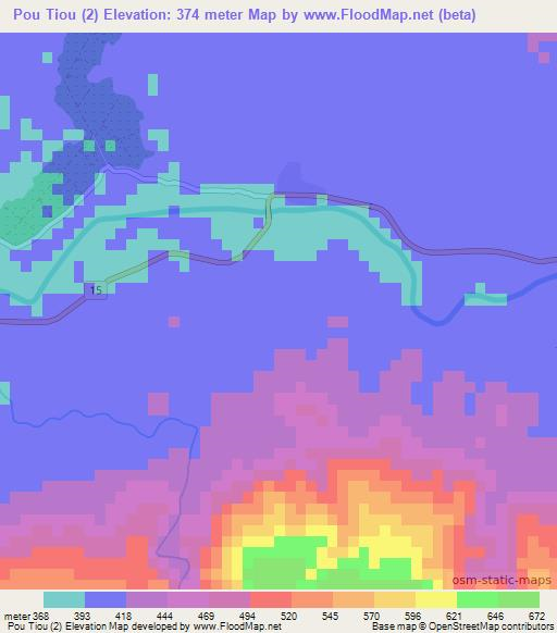 Pou Tiou (2),Laos Elevation Map