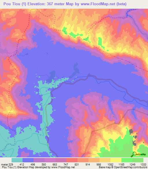 Pou Tiou (1),Laos Elevation Map