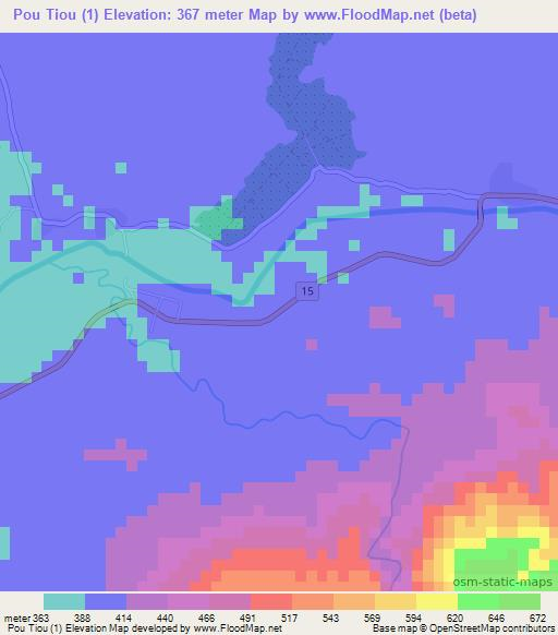 Pou Tiou (1),Laos Elevation Map