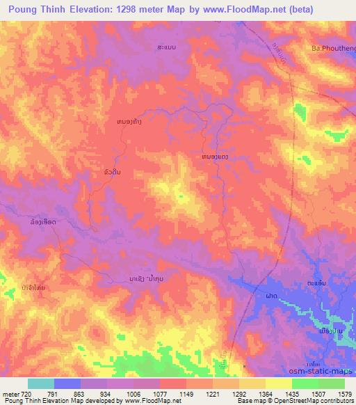 Poung Thinh,Laos Elevation Map