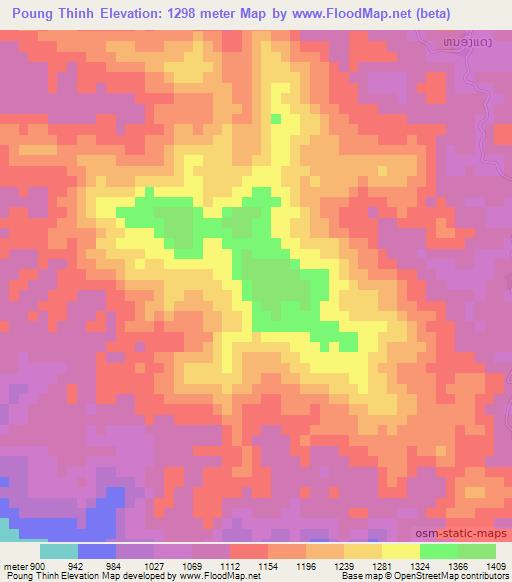 Poung Thinh,Laos Elevation Map