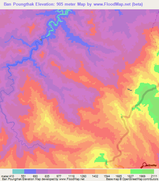 Ban Poungthak,Laos Elevation Map