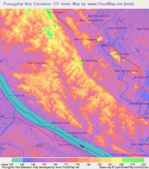 Poungphai Nok,Laos Elevation Map