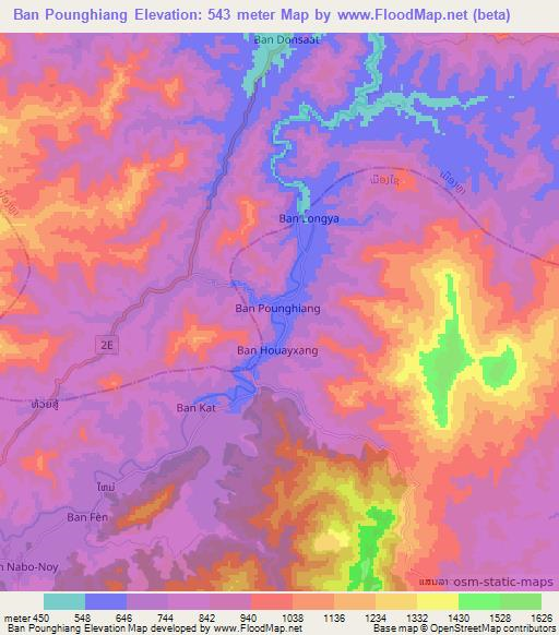 Ban Pounghiang,Laos Elevation Map