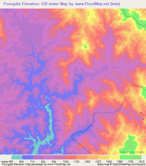 Poungdet,Laos Elevation Map