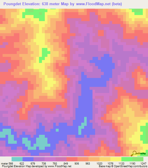 Poungdet,Laos Elevation Map