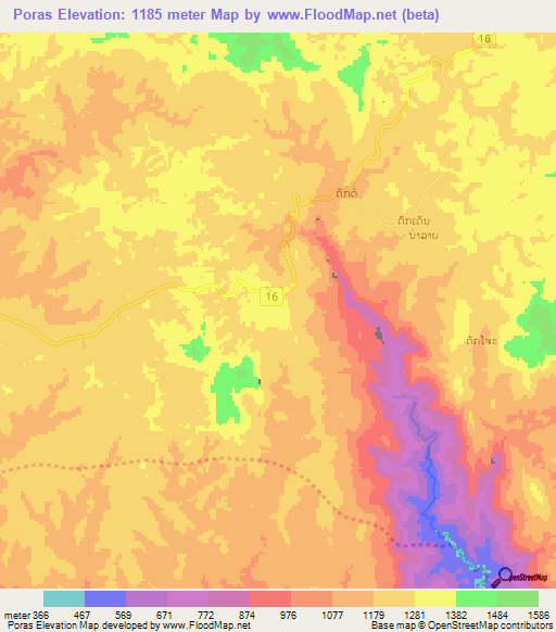 Poras,Laos Elevation Map