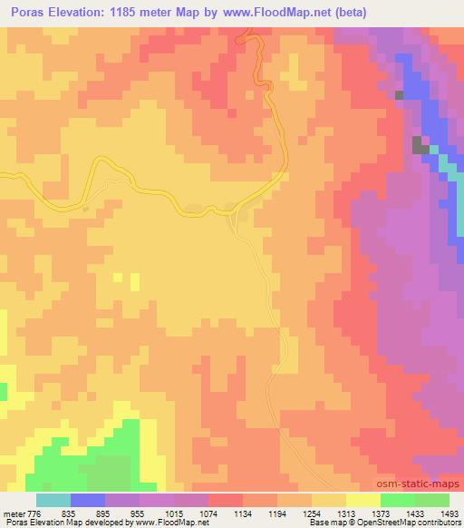 Poras,Laos Elevation Map