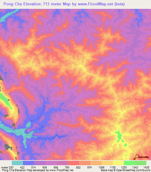 Pong Cha,Laos Elevation Map