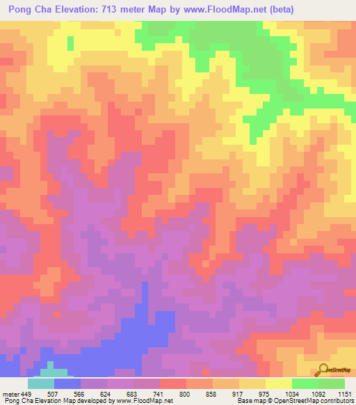 Pong Cha,Laos Elevation Map