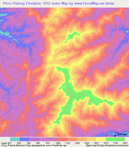 Phou Pialong,Laos Elevation Map