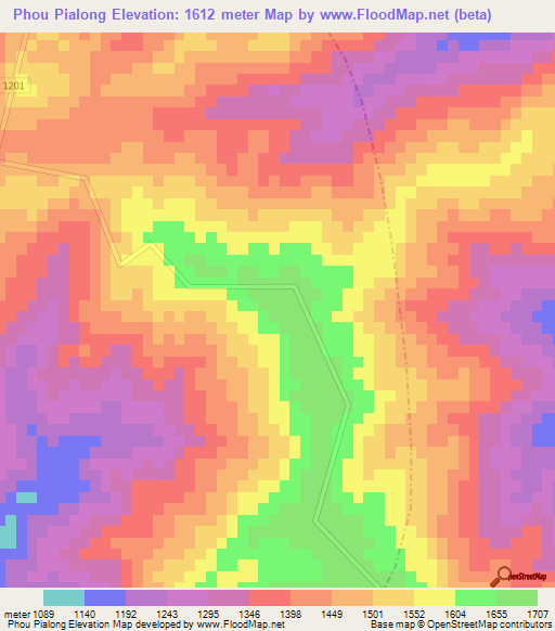 Phou Pialong,Laos Elevation Map