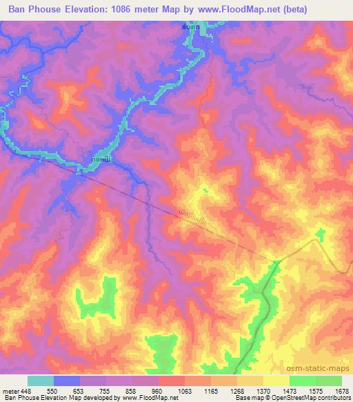 Ban Phouse,Laos Elevation Map