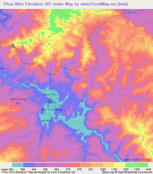 Phou Nhin,Laos Elevation Map