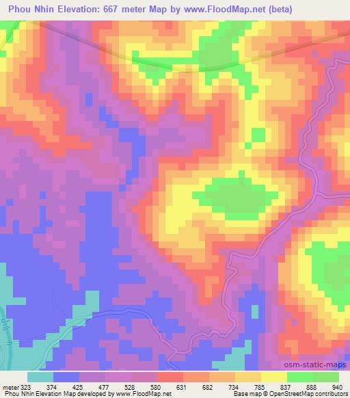 Phou Nhin,Laos Elevation Map