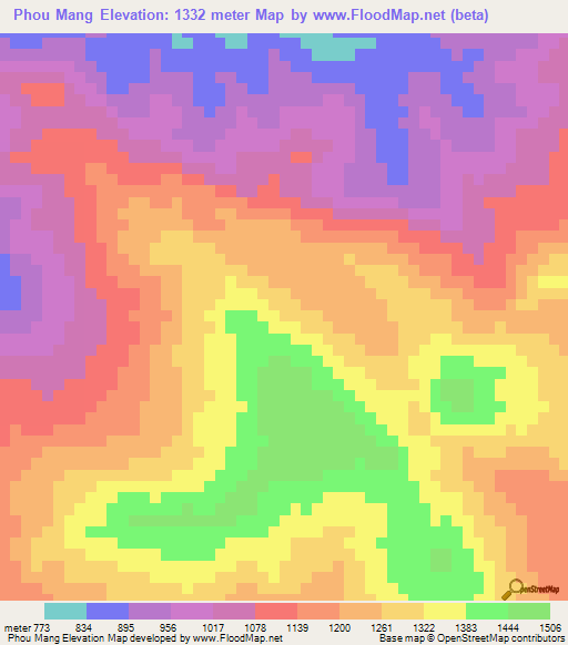 Phou Mang,Laos Elevation Map