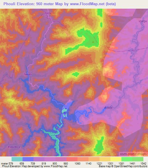 Phouli,Laos Elevation Map