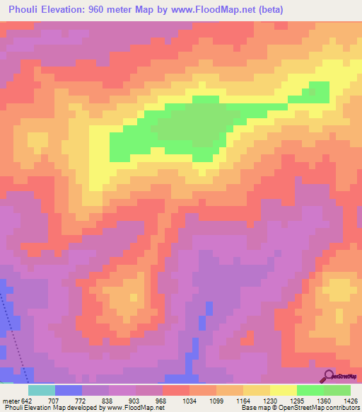 Phouli,Laos Elevation Map