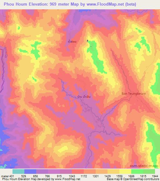 Phou Houm,Laos Elevation Map