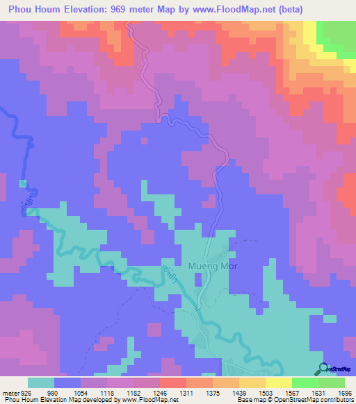 Phou Houm,Laos Elevation Map