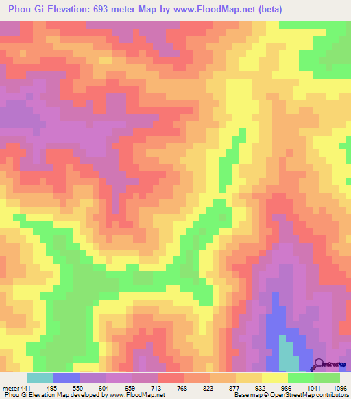 Phou Gi,Laos Elevation Map