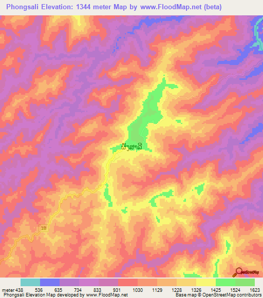 Phongsali,Laos Elevation Map