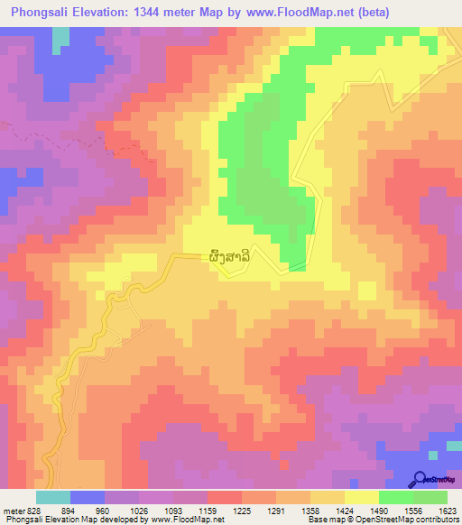 Phongsali,Laos Elevation Map