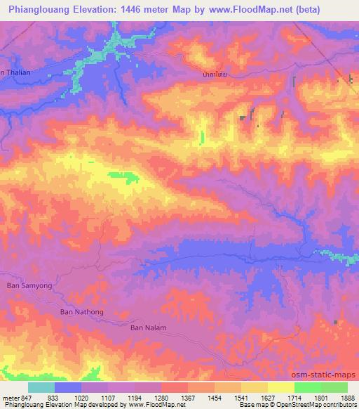 Phianglouang,Laos Elevation Map