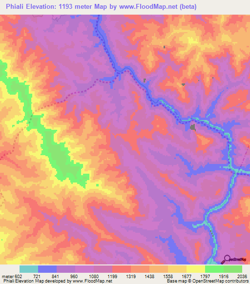 Phiali,Laos Elevation Map