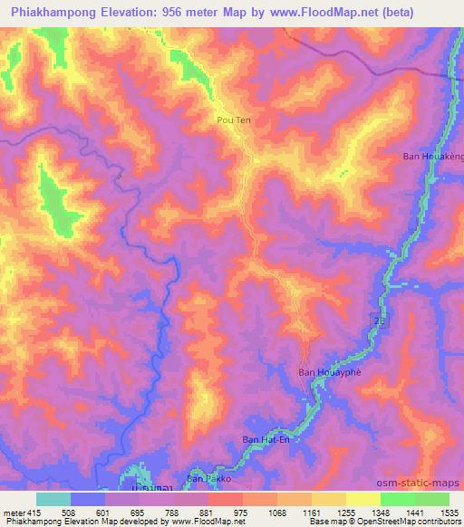 Phiakhampong,Laos Elevation Map